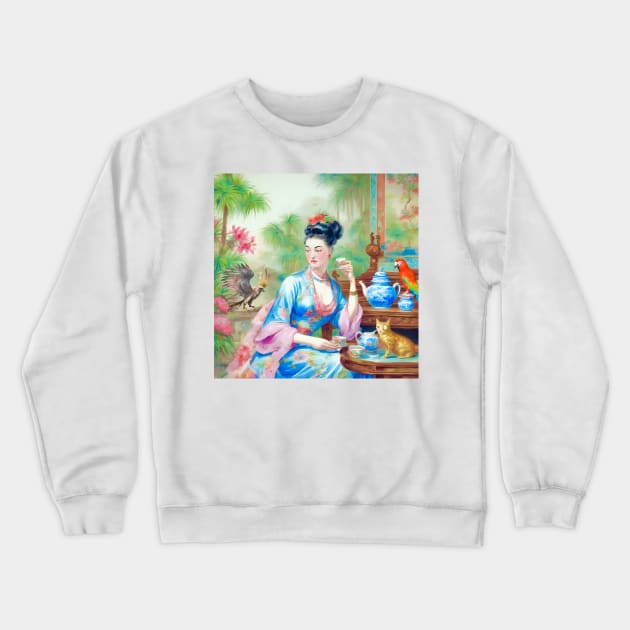 Griffon in the teahouse Crewneck Sweatshirt by SophieClimaArt